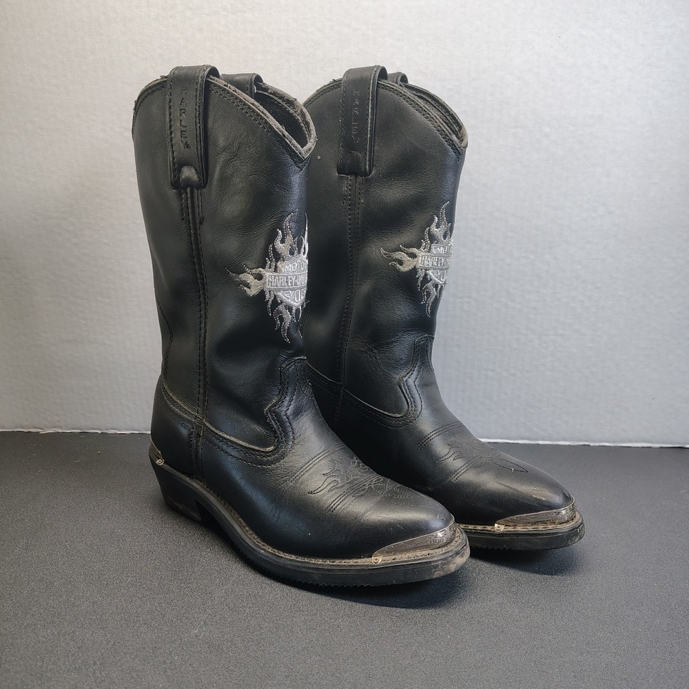 Harley Davidson Amarillo Western Black Riding Cowboy Boots Women Size 6